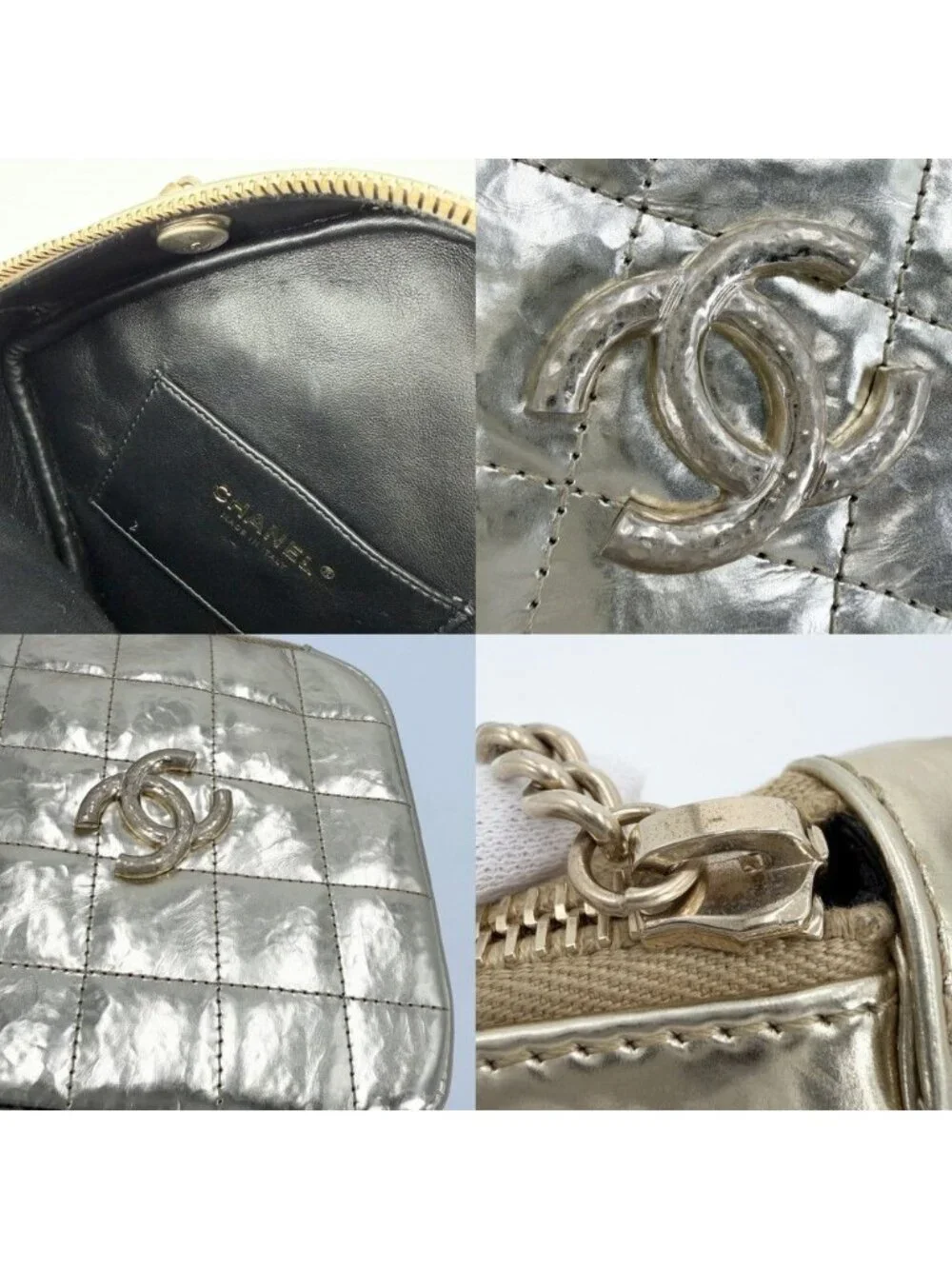 Chanel Shoulder Bag Crossbody Metallic Quilted Chain CC Logo Leather Gold